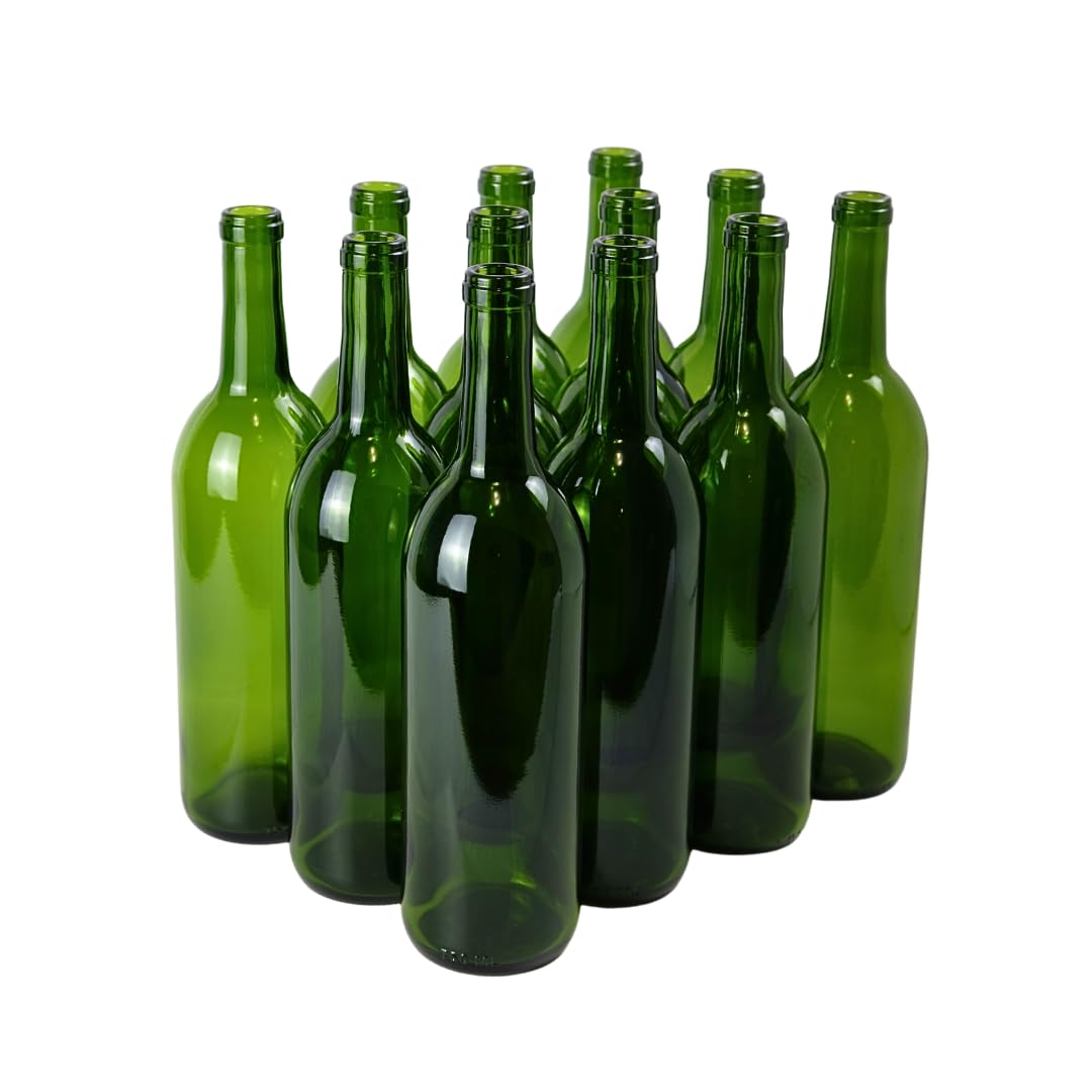 Green Wine Bottles, 750 ml Capacity (Pack of 12)