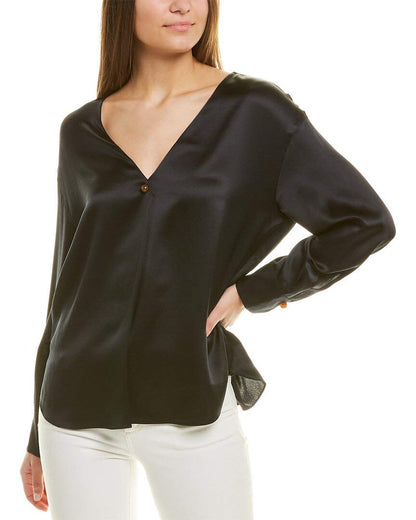 Vince Blusa con botón de Bola con Cuello en V Blusa para Mujer