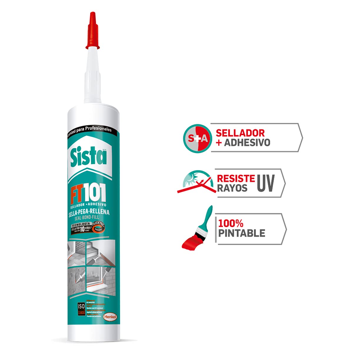 Sista FT101 Sellador Acrílico Elástico para Juntas, Consistencia Tixotrópica, Curado por Humedad Ambiental, para Concreto y Aluminio, Blanco, 1 x 280 ml