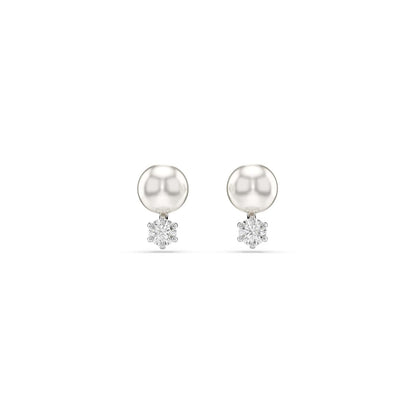 Swarovski Aretes de botón Matrix, Crystal Pearl, Talla redonda, Blancos, Baño de rodio
