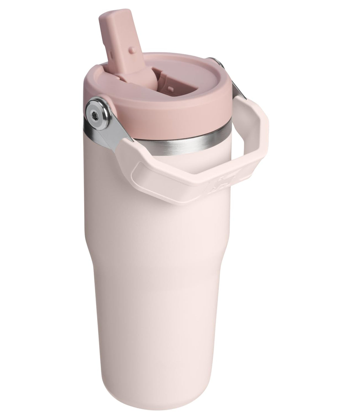 STANLEY IceFlow 2.0 - Vaso con popote abatible con asa de 14 onzas, tapa giratoria y popote abatible, botella de agua a prueba de fugas, acero inoxidable aislado, sin BPA, cuarzo rosa