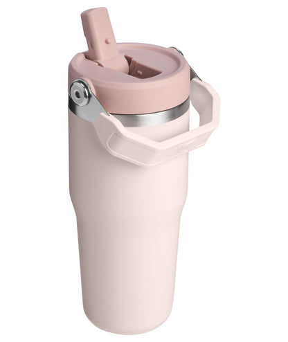 STANLEY IceFlow 2.0 - Vaso con popote abatible con asa de 14 onzas, tapa giratoria y popote abatible, botella de agua a prueba de fugas, acero inoxidable aislado, sin BPA, cuarzo rosa