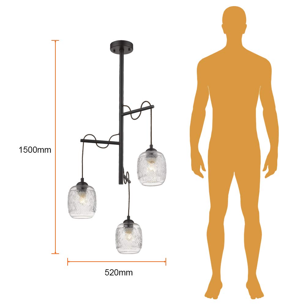 Tecnolite Lampara Colgante Aluminio Negro/Cristal Transparente 25.5W 100V Tecnolite 180CTL8303MVCT, Grande