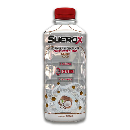 Suerox Coco Bebida Hidratante con 8 Iones Esenciales y Electrolitos Sin Azúcar, Suero Oral Funcional con Magnesio y Potasio para Hidratación Diaria | 630 ml | 12-Pack