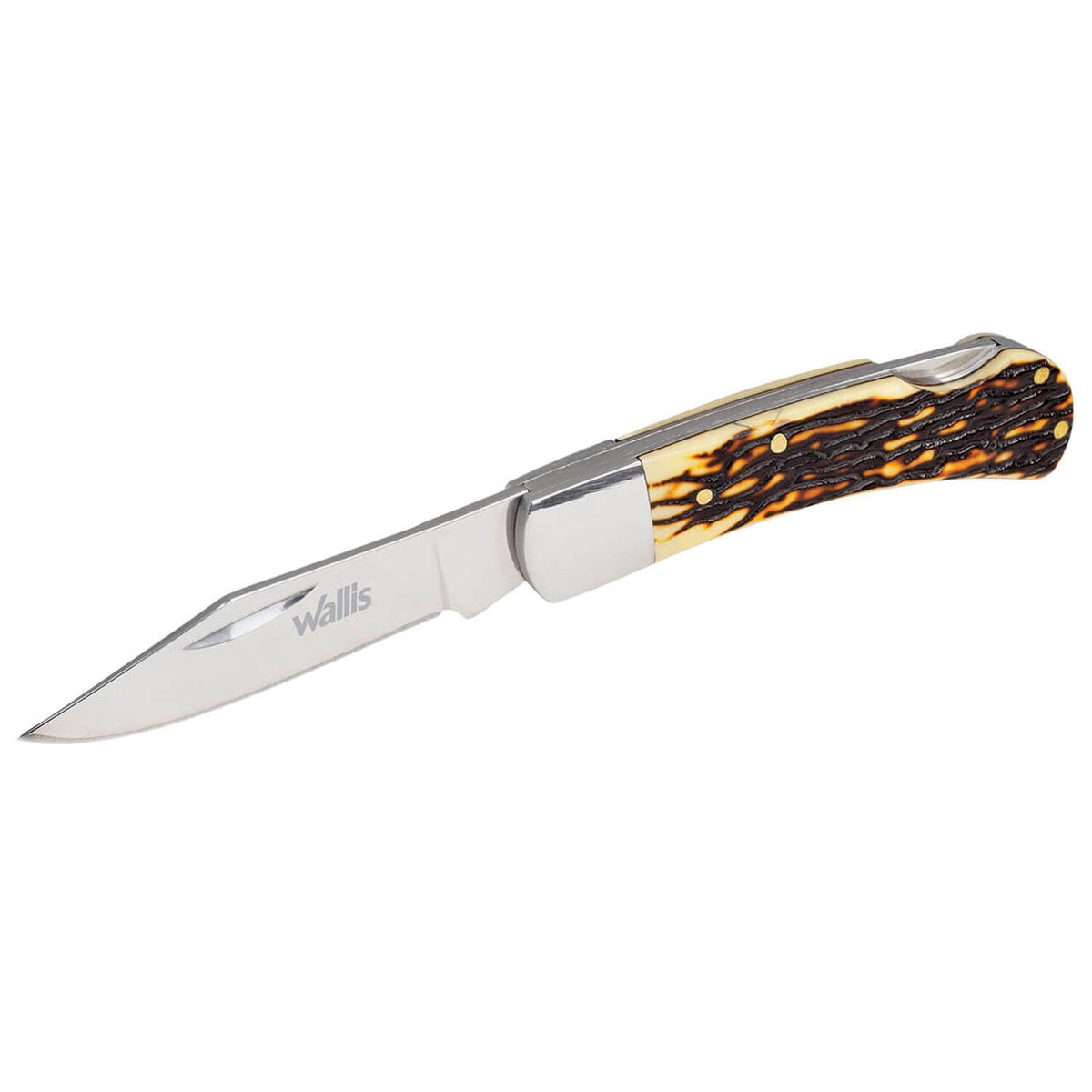 Navaja Wallis K901494 | Hoja Lisa Acero Inoxidable 3CR13, Mango Tipo Cuerno de Venado, Bloqueo Manual Push, 52 HRC
