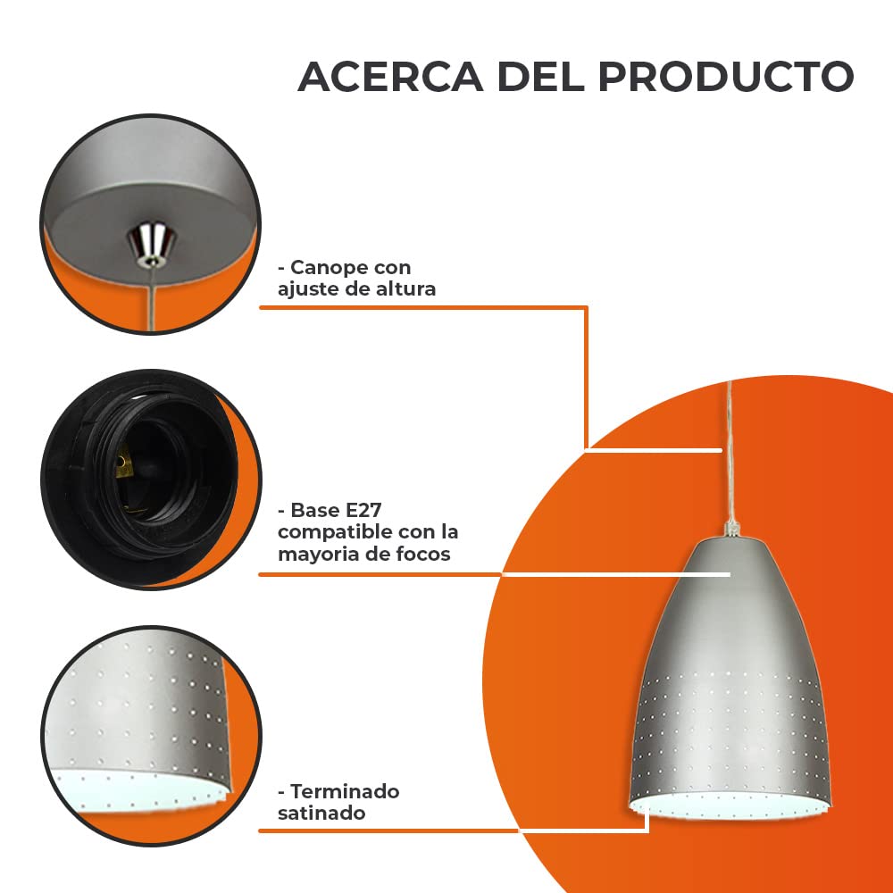 Tecnolite Lámpara de Interior para Suspender, Base E27, Satinado