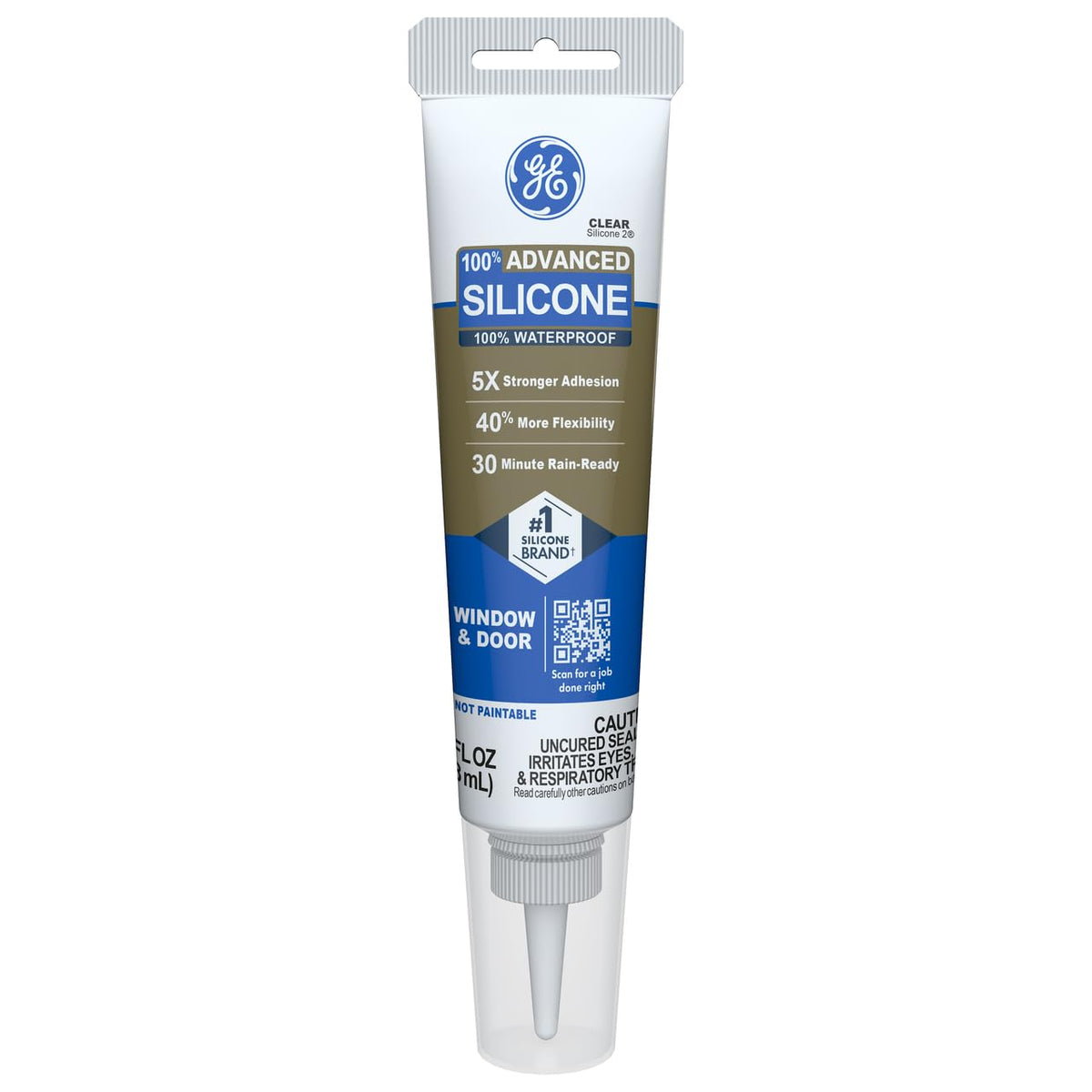 GE Advanced Calafateo de Silicona para Ventanas y Puertas, Blanco, 3.8 oz - Claro - Paquete de 1