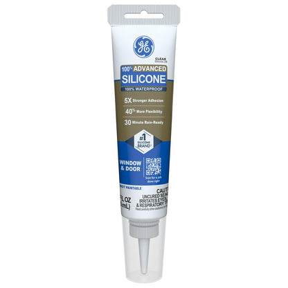 GE Advanced Calafateo de Silicona para Ventanas y Puertas, Blanco, 3.8 oz - Claro - Paquete de 1