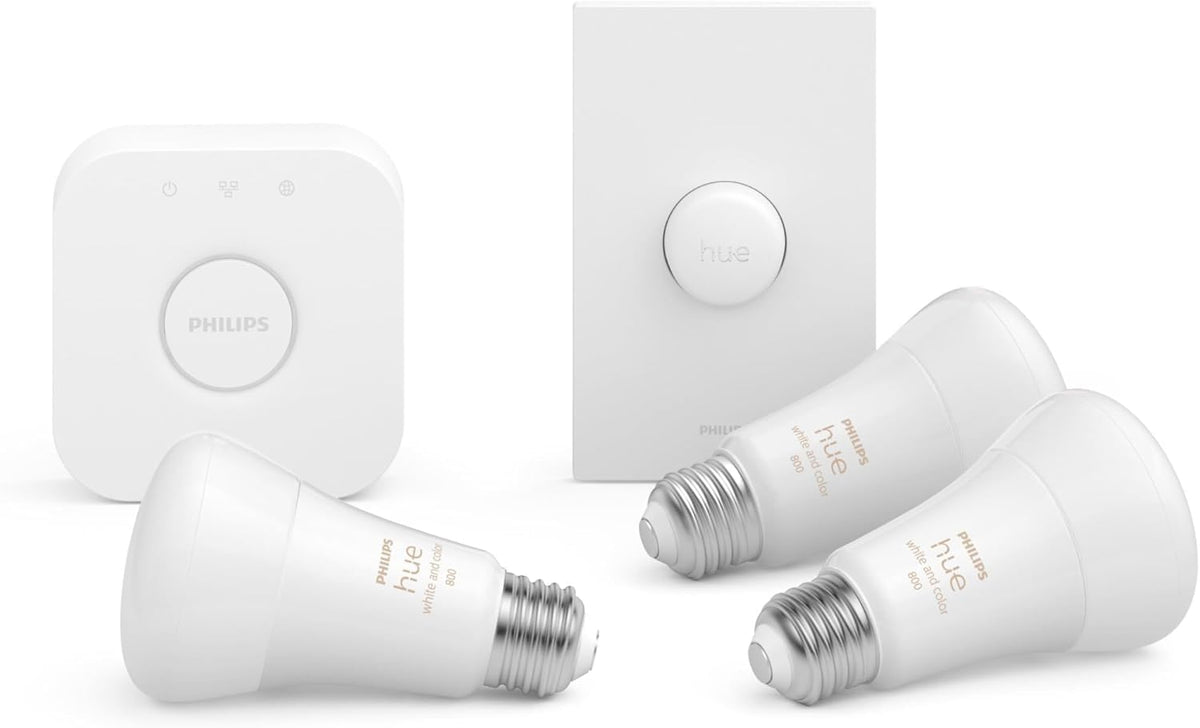 Philips Hue Set de 3 focos WCA 9.5w + Hue Bridge + Boton Inteligente