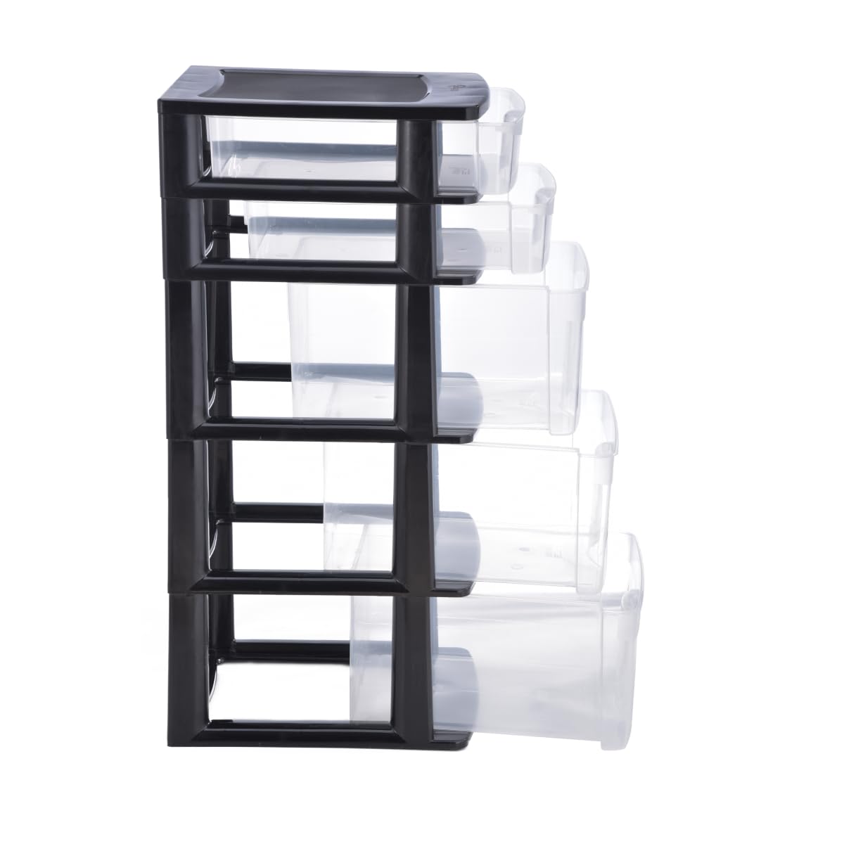 Italhome Cajonera FOX 5 de Plástico 5 Cajones Transparentes, Organizador Multiusos para Hogar y Oficina, Mueble Resistente Fácil Armado, Color Negro