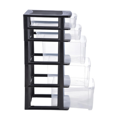 Italhome Cajonera FOX 5 de Plástico 5 Cajones Transparentes, Organizador Multiusos para Hogar y Oficina, Mueble Resistente Fácil Armado, Color Negro