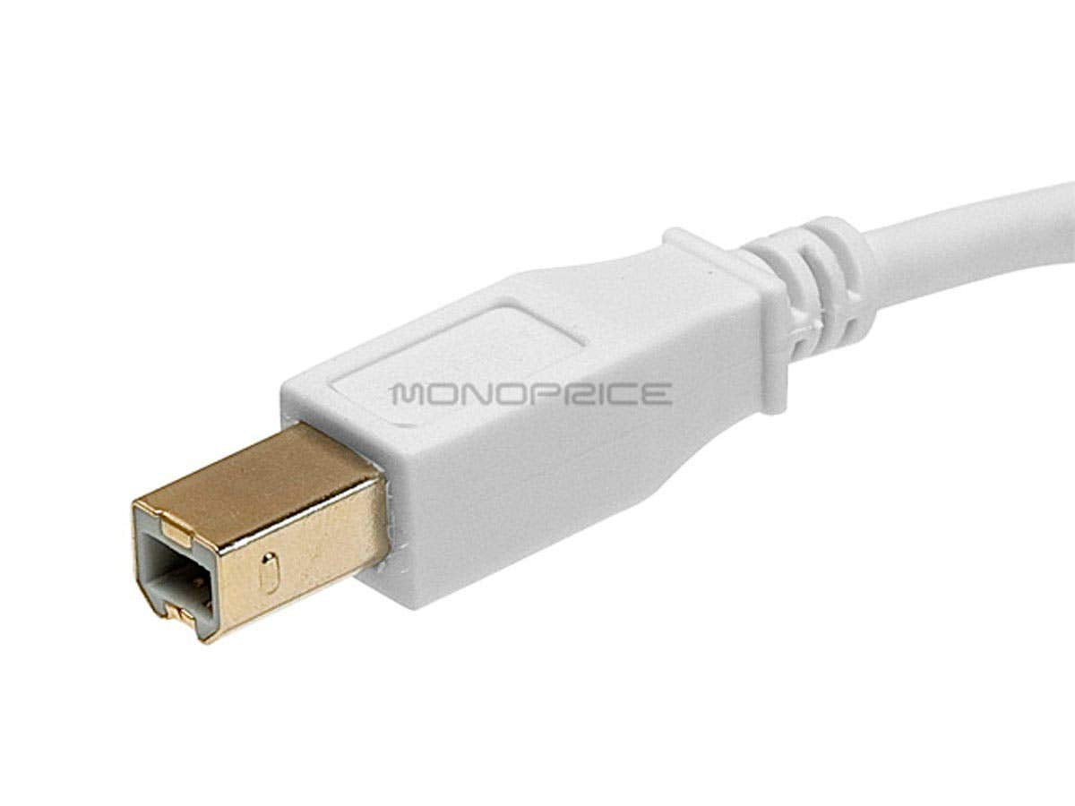 Monoprice 6ft USB 2.0 A Male to B Male 28/24AWG Cable - (Gold Plated) - White for Printer Scanner Cable 15M for PC, Mac, HP, Canon, Lexmark, Epson, DELL, Xerox, Samsung and More!