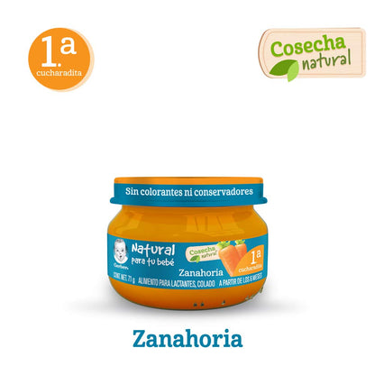 Gerber Papilla Etapa 1, A Partir de 6 Meses, Adicionado con Vitamina C, Zanahoria, Paquete de 12 Frascos de 70 g c/u