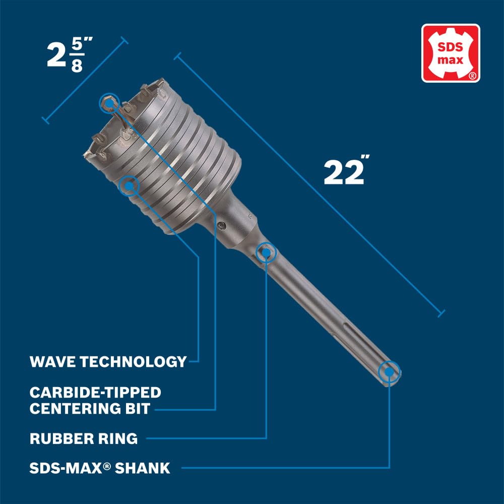 BOSCH HC8526 2-5/8 pulgadas. 22 pulgadas. SDS-Max - Broca giratoria para martillo ideal para aplicaciones en hormigón, color gris