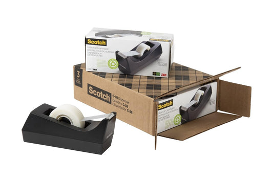 Scotch Dispensador de cinta de computadora, paquete de 3, peso y base antideslizante, negro, hecho de plástico 100% reciclado (C-38-3PK-SIOC)