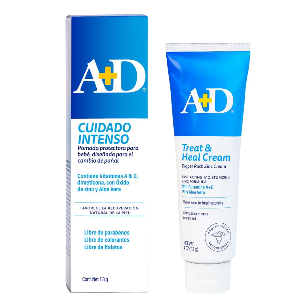A+D Cuidado Intenso Pomada para Rozaduras de Pañal para Bebés 113g | Ayuda a la prevención de rozaduras | Con Óxido de Zinc y Aloe | Hipoalergénica