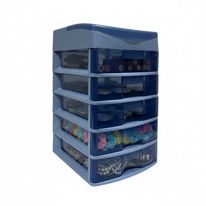 Italhome Cajonera de Plástico Sesia Azul, Mini Organizador de Escritorio Multiusos con 5 Cajones Transparentes