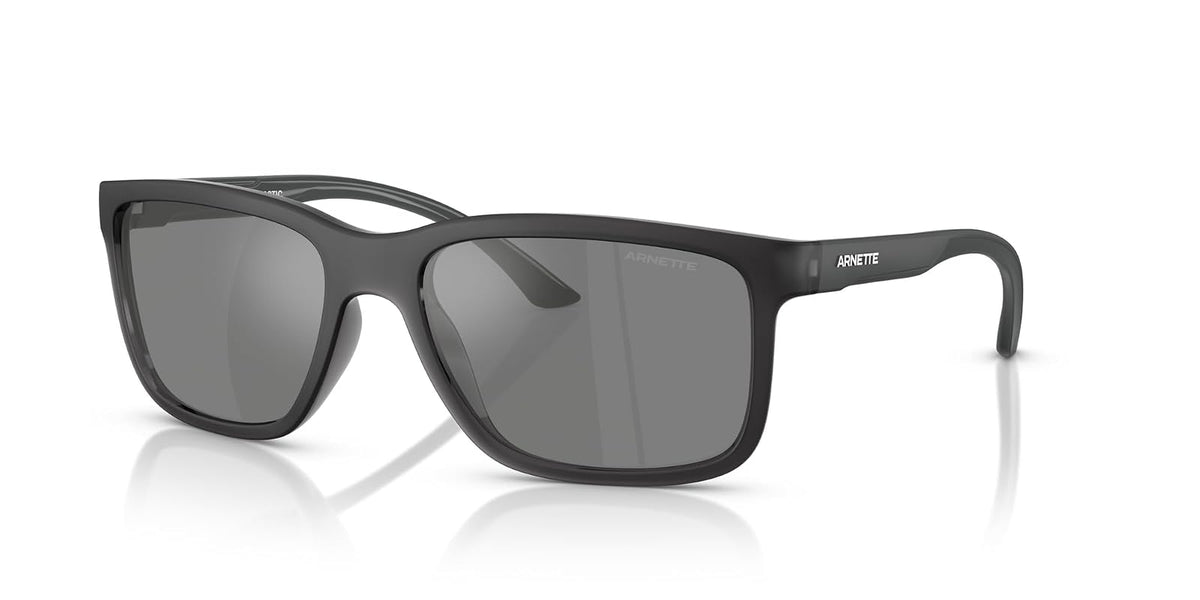 ARNETTE Men's An4359 Headlight Rectangular Sunglasses, Transparent Grey Matte/Shiny/Grey Mirrored Silver, 57 mm