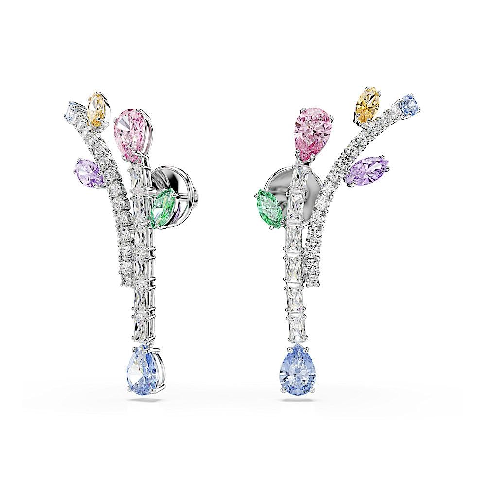 Swarovski x Ariana Grande Jewelry Collection: Collar, arete, orejeras, piedras multicolores de corte mixto, acabado rodio