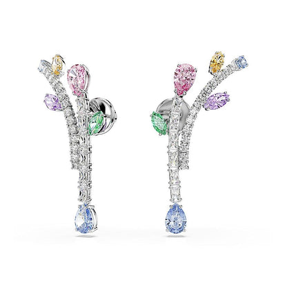 Swarovski x Ariana Grande Jewelry Collection: Collar, arete, orejeras, piedras multicolores de corte mixto, acabado rodio