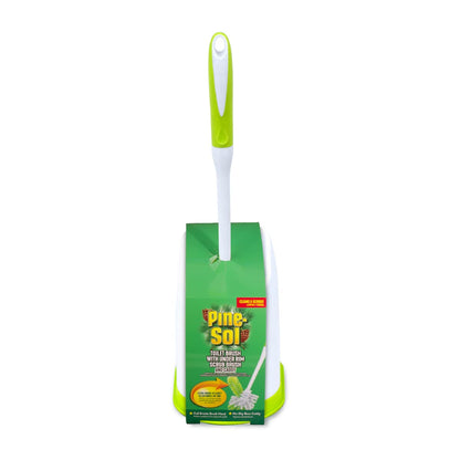 Pine-Sol - cepillo para polvo limpiador para inodoros con soporte, varilla de limpieza resistente con depurador debajo del borde, mango antideslizante, carrito de almacenamiento, suministros de baño
