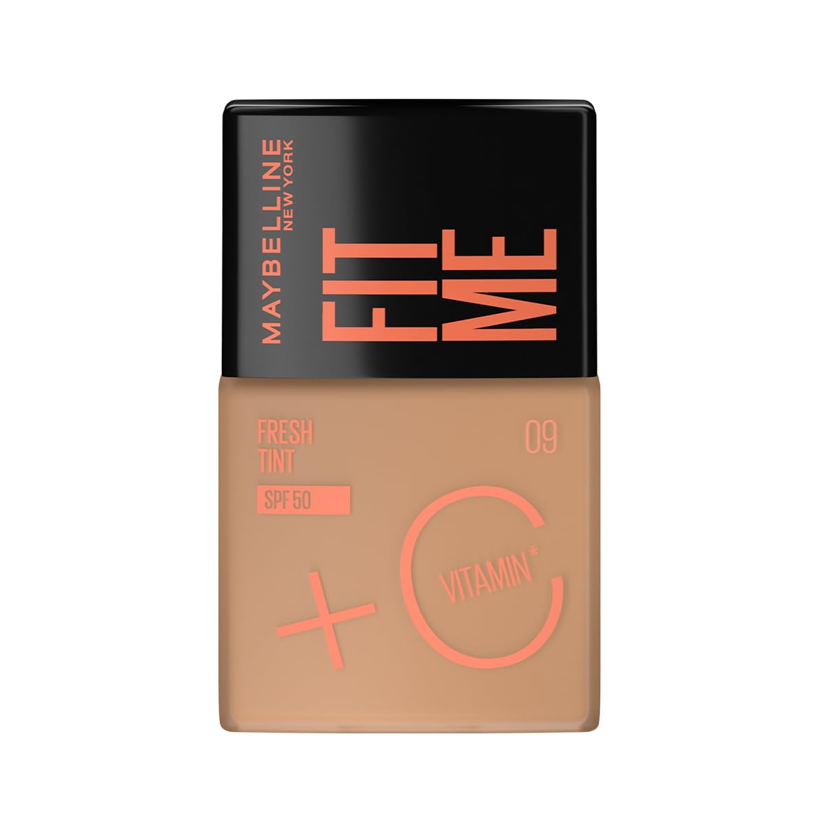 Maybelline Base de maquillaje Fit Me Fresh Tint 09, 30 ml, larga duración, alta cobertura, para todo tipo de piel, fórmula con Vitamina C y protector solar FPS50