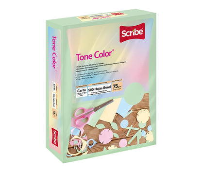 Scribe, Tone Color ®, Papel Bond, Tamaño Carta, 75 g/m², Paquete 500 hojas, Color Verde