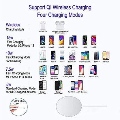 Cargador inalámbrico magnético rápido QI de 15 W con USB-C Compatible con Cargador inalámbrico MagSafe para iPhone 13/13 Mini/13Pro/13Pro MAX/iPhone 12/12 Mini/12Pro MAX