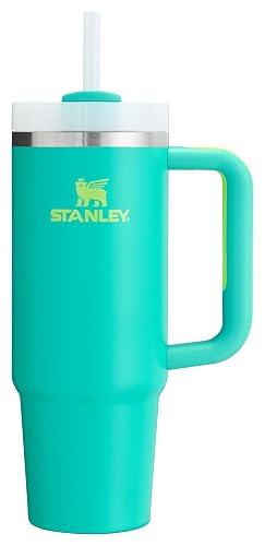 Stanley Quencher H2.0 - Vaso con asa y popote, 30 onzas, tapa Flowstate de 3 posiciones, compatible para viajes, vaso de acero inoxidable aislado, sin BPA, verde azulado tropical