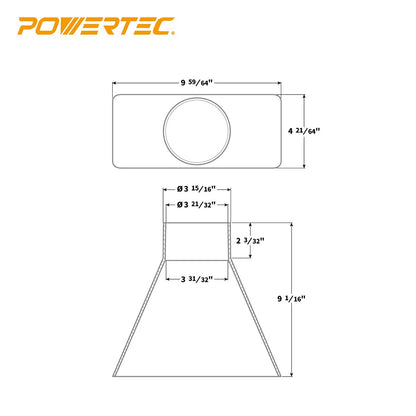 POWERTEC 70151 Campana de Polvo Rectangular 4 x 10 Pulgadas Montaje Pared Negro