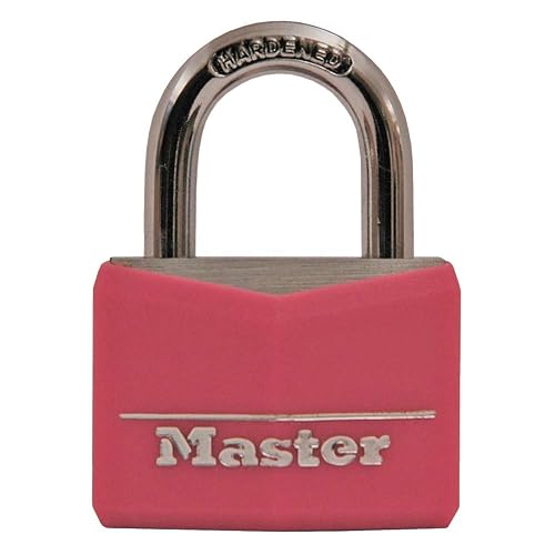 Master Lock Candado con llave de aluminio cubierto 146D, 1-9/16 pulgadas, rosa