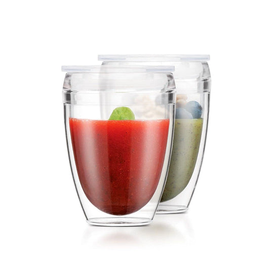 Bodum Vaso de doble pared irrompible con tapa, 2 unidades, Transparente, 10 oz, 1