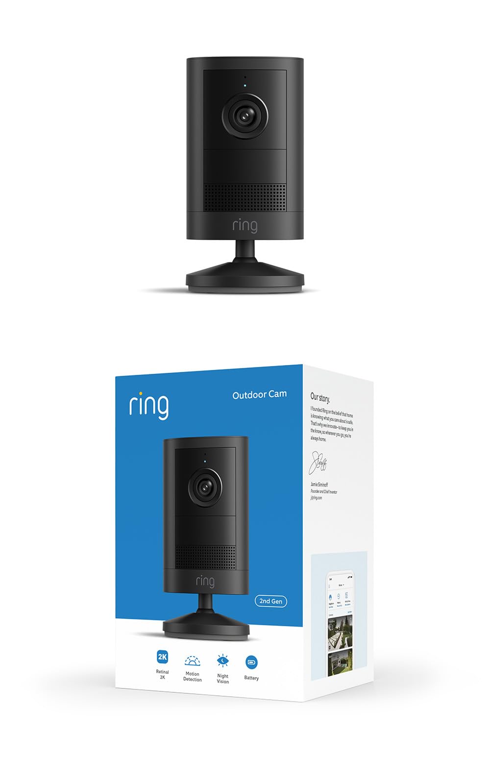 Ring Cámara para Exteriores 2K Inalámbrica con Sirena - Negro - 1 cámara - Inalámbrica