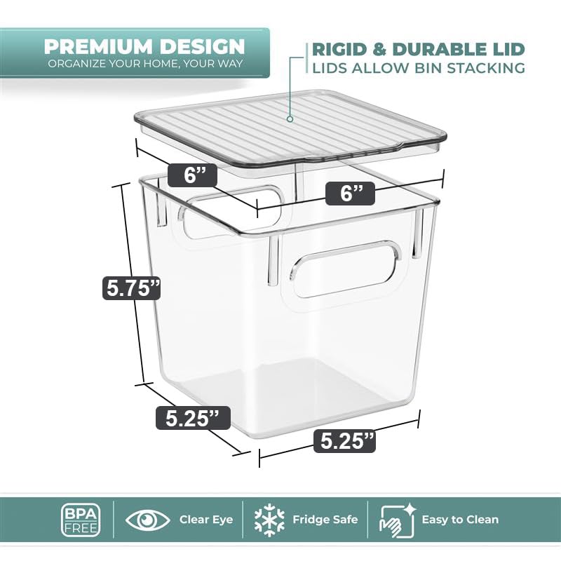 Sorbus Small Plastic Storage Bins - for Kitchen Organization, Pantry Organizers and Storage, Fridge Organizer, Cabinet Organizer, Refrigerator Organizer Bins - Clear Storage Bins (4 pack)