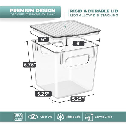 Sorbus Small Plastic Storage Bins - for Kitchen Organization, Pantry Organizers and Storage, Fridge Organizer, Cabinet Organizer, Refrigerator Organizer Bins - Clear Storage Bins (4 pack)
