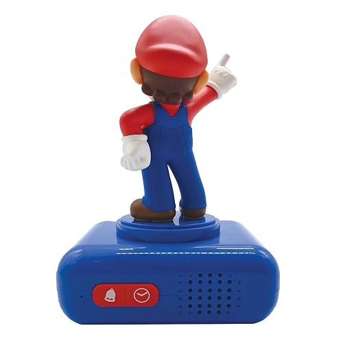 Lexibook Super Mario Despertador Nightlight RL800NI | Rojo/Azul, LCD retroiluminada, 6 sonidos y 6 melodías, repetición, batería AA