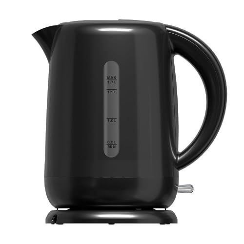 Oster Hervidor Eléctrico 1.7 Litros, Apagado Automático y Protección Antiderrame, Filtro Removible de Malla Fina, Base Giratoria 360°, Interruptor Iluminado, Negro,