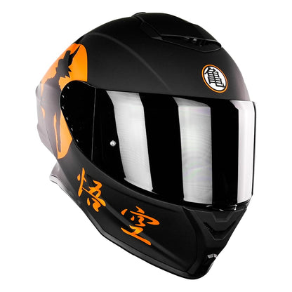 KOV Casco Buster Dragon Ball Z Goku Negro Mate Integral para Moto Deportivo AERODINAMICO Certificado Dot