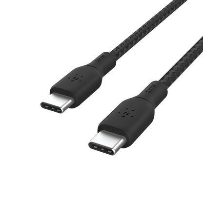 Belkin cable USB tipo C a USB-C, Power Delivery de 100 W, cable USB C con certificación USB-IF 2.0 con exterior de nailon y doble trenzado para iPhone 15, iPad Pro, MacBook, Galaxy y otros, 3 m, negro
