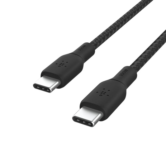 Belkin cable USB tipo C a USB-C, Power Delivery de 100 W, cable USB C con certificación USB-IF 2.0 con exterior de nailon y doble trenzado para iPhone 15, iPad Pro, MacBook, Galaxy y otros, 3 m, negro