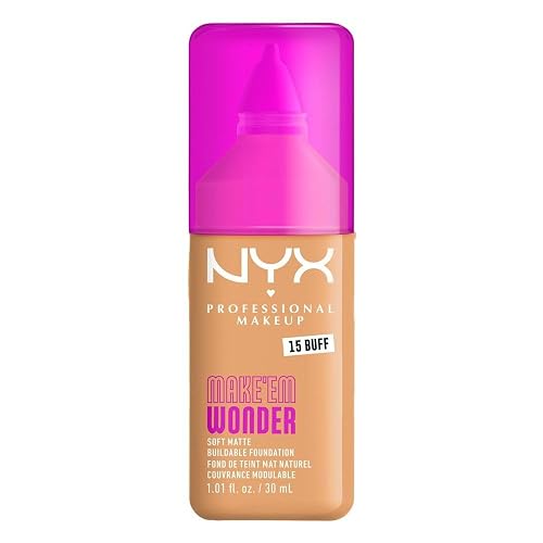 Nyx Professional Makeup, Make 'Em Wonder, Base de Maquillaje para Rostro, Acabado Mate y Resistente al Agua con Fórmula Vegana, Tono Buff (Medio Intenso), 30 ml