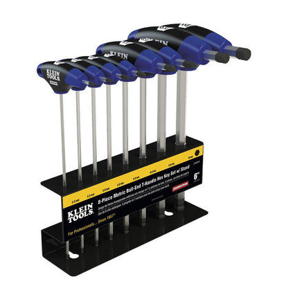 Klein Tools JTH68MB Juego de llaves hexagonales hexagonales con mango en T de punta de bola métrica, juego de llaves hexagonales con cuchillas de 6 pulgadas, soporte incluido, 8 piezas - Una talla