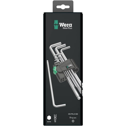 Wera - Juego de llaves hexagonales en L, , llave hexagonal con punta de bola, 9 piezas