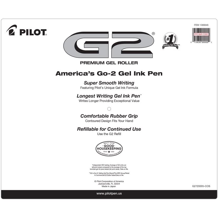 Bolígrafo Gel Pilot G2, Punto Fino (0.7 mm), Paquete con 20 Piezas Colores Surtidos, Recargable