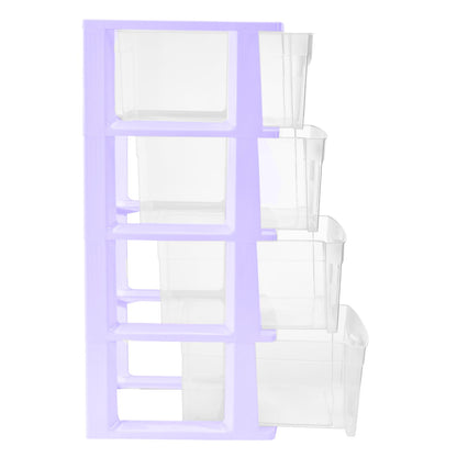 Italhome Cajonera ONYX 4 de Plástico Lila con 4 Cajones Transparentes, Organizador Multiusos para Recámara, Oficina o Cocina