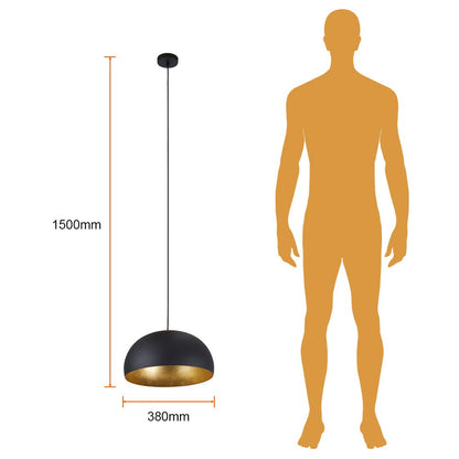 Tecnolite Lámpara Colgante Decorativa, Lampara de Techo para Interior de Casas, Base E27, Modelo 20CTL1941MVN, Terminado: Negro Mate con Interior Dorado, 8.5 Watts