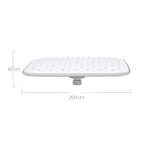 URREA 2265 Regadera de plato rectangular en acabado cromo y blanco sin brazo ni chapetón, ABS, certificada NOM-008-CONAGUA-1998, garantía de 100 años contra defectos de fabricación y 10 en acabado