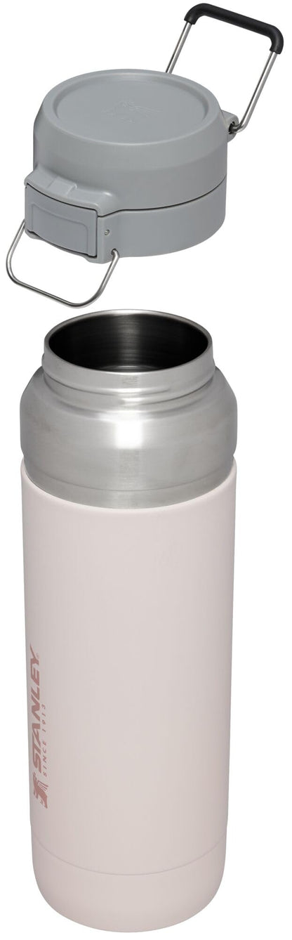 STANLEY Quick Flip GO - Botella de agua de 30 onzas, tapa de botón a presión, a prueba de fugas y plegable para viajes y deportes, acero inoxidable aislado, sin BPA, cuarzo rosa