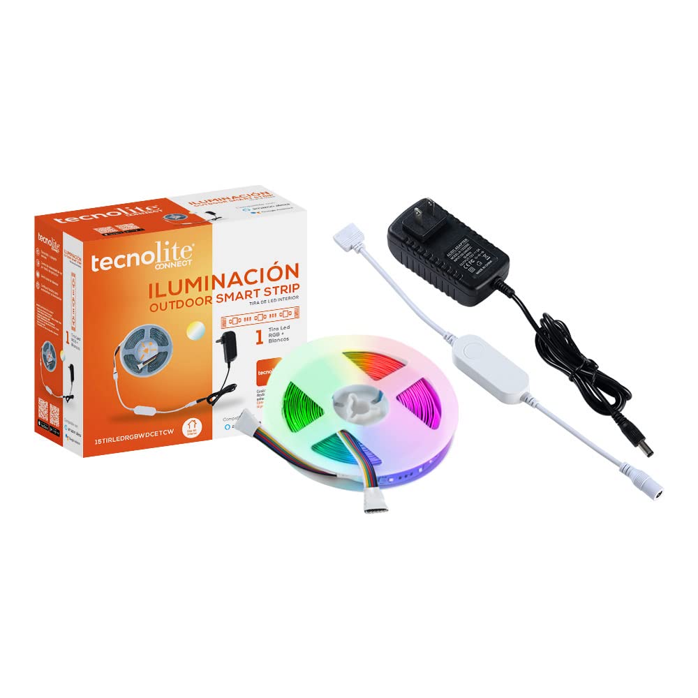 Tecnolite Connect - Tira LED, Iluminación Interiores y Exteriores, Conexión Wifi Indoor Smart Strip, 5M, Compatible con Alexa y App para Celular, 15 Watts, Luz RGB + Blanca Dinámica