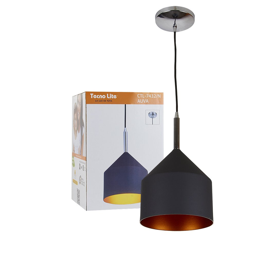 Tecnolite Lámpara Colgante, Luz Colgante de Techo Moderna, Base E27, Color Negro, 100 - 240 V,